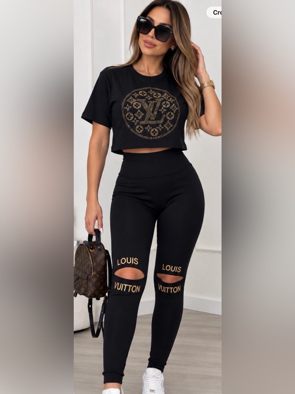 Black High-Waist Cutout Leggings with Matching Tee size S